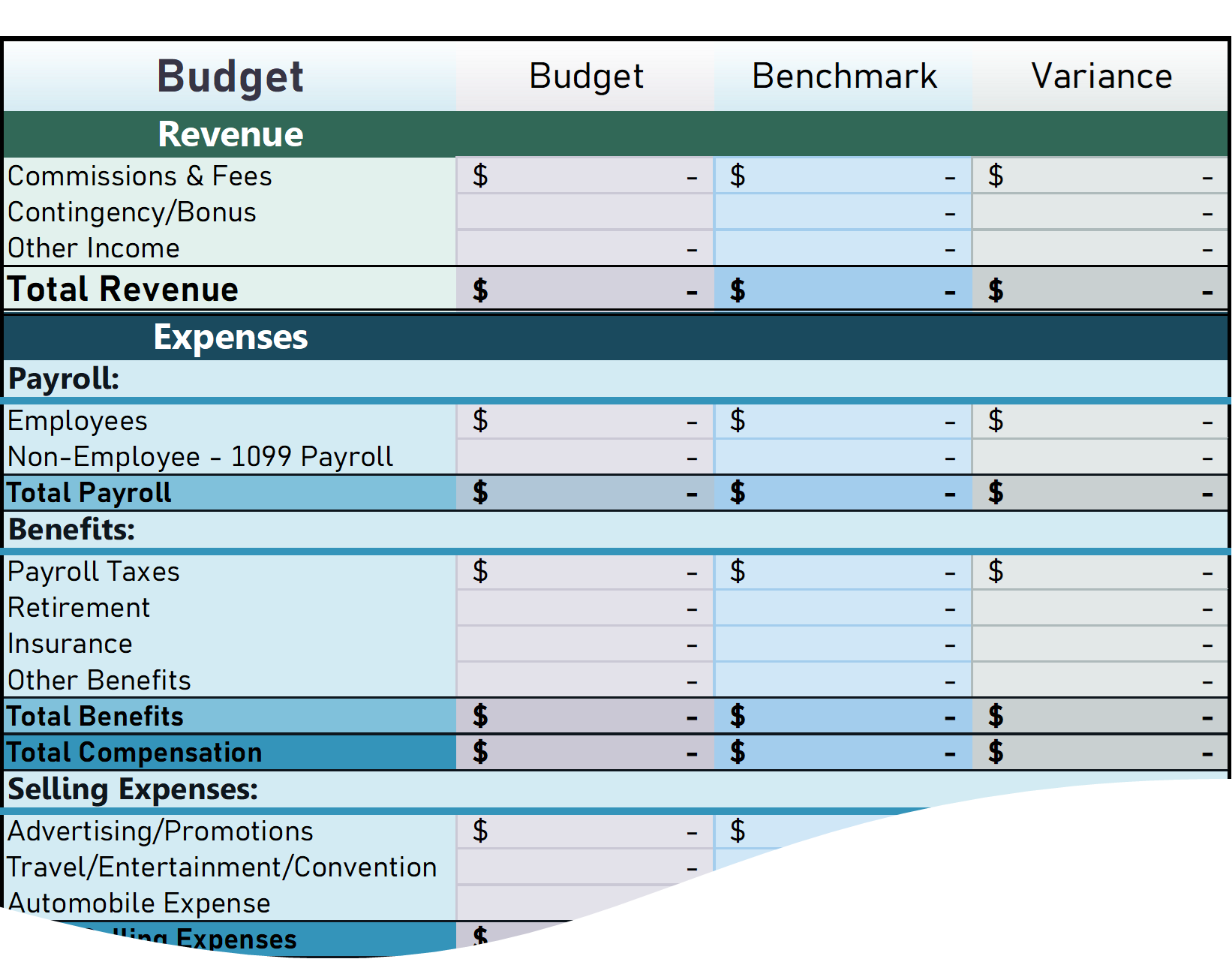 Agency Focus Budgeting Template - Excel Screenshot