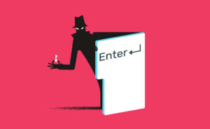 Thief coming out of the Enter key vector illustration